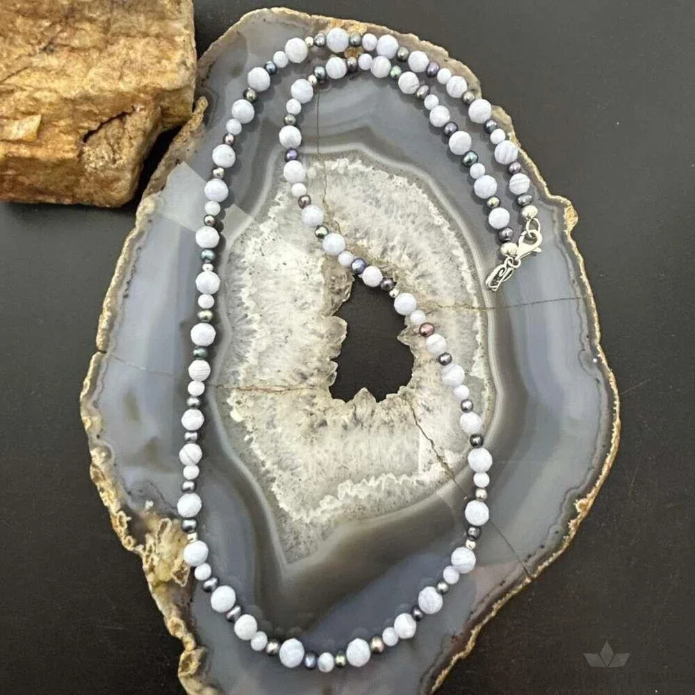 Carolyn Pollack Sterling Blue Lace Agate &Eggplant Pearl Bead Necklace For Women